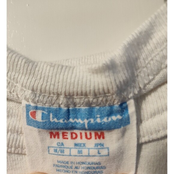 Vintage Champion Stitched T-Shirt White Adult Medium Embroidered Logo Fast Ship - Picture 2 of 12